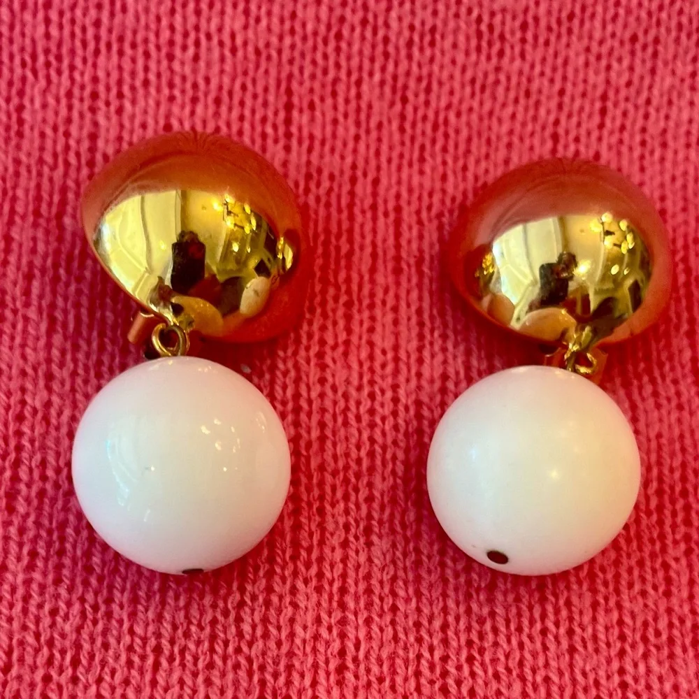 Vintage Gold and White Statement Earrings - Picture 2 of 16